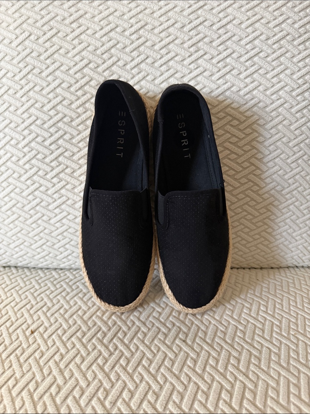 Esprit Black Canvas Slip-On Espadrilles with Jute Trim